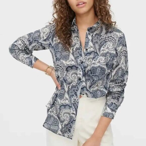 J.Crew Collection Classic Fit Ratti Midnight Paisley Button Down Shirt Size 6 - Picture 1 of 8